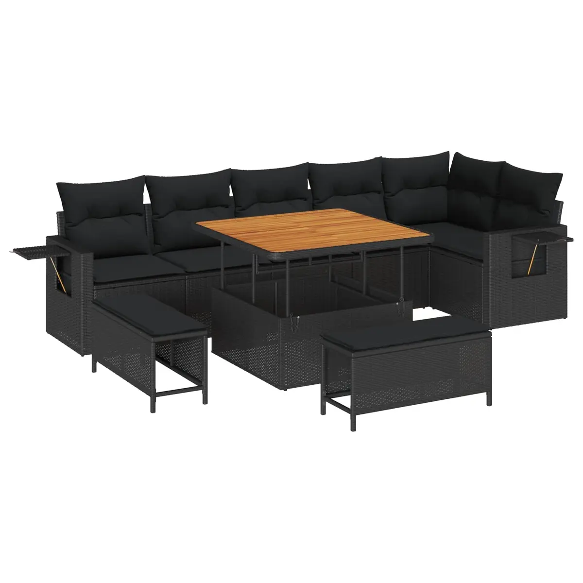 Modular Garden Sofa Set 11 Pieces Weather Resistant Poly Rattan Lounge Furniture Black