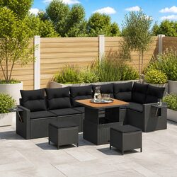 Modular Garden Sofa Set 11 Pieces Black Poly Rattan Outdoor Lounge Furniture