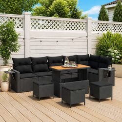 Garden Sofa Set 12 pcs Black Poly Rattan Modular Outdoor Furniture with Cushions