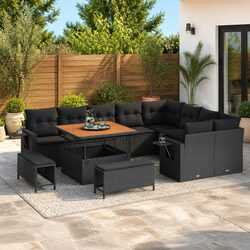Modular Garden Sofa Set 13 Pieces Black Poly Rattan Outdoor Seating with