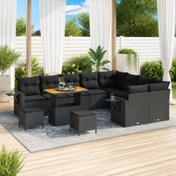 Modular Garden Sofa Set 12 Pieces Black Poly Rattan Outdoor Seating Cushions