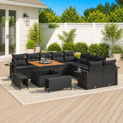 Garden Sofa Set 13 Pieces Black Poly Rattan Modular Outdoor Furniture Patio