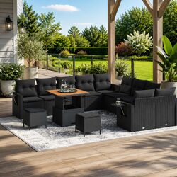 Garden Sofa Set 13 Pieces Outdoor Furniture Black Modular Lounge Seating