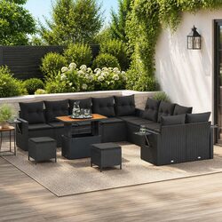 Garden Sofa Set 13 pcs Modular Outdoor Furniture Black Poly Rattan Cushion Patio