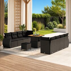 Modular Garden Sofa Set 11 Pieces Black Outdoor Furniture with Storage Benches