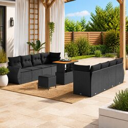 Modular Garden Sofa Set 11 Pieces Black Poly Rattan Outdoor Furniture with