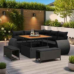 Outdoor Garden Sofa Set 8 Piece Modular Seating Black Poly Rattan with Cushions