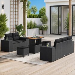 Outdoor Garden Sofa Set 8 Piece Modular Black Poly Rattan Furniture with