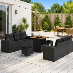 Outdoor Garden Sofa Set Modular Poly Rattan Sectional Patio Seating Black