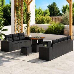Outdoor Garden Sofa Set 10 Piece Modular Black Poly Rattan Patio Seating with