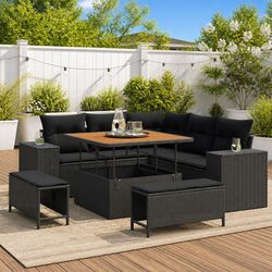 Outdoor Garden Sofa Set 8pcs Modular Lounger with Cushions Black Poly Rattan