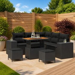 Outdoor Garden Sofa Set 8 Piece Black Poly Rattan Modular Lounge Furniture