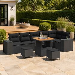 Garden Sofa Set 9 Piece Outdoor Seating Poly Rattan Black Modular Lounge Suite