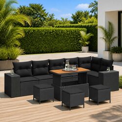 Garden Sofa Set 10 Pieces Black Poly Rattan Modular Outdoor Seating with