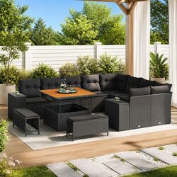 Modular Garden Sofa Set with Storage Compartments Black Outdoor Patio Furniture