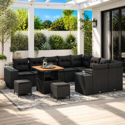 Modular Garden Sofa Set with Storage Benches Outdoor Patio Furniture Black 12