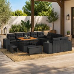 Modular Garden Sofa Set 13pcs Black Outdoor Seating Lounge Furniture with