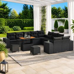 Outdoor Garden Sofa Set 13 Piece Modular Black Poly Rattan Patio Furniture