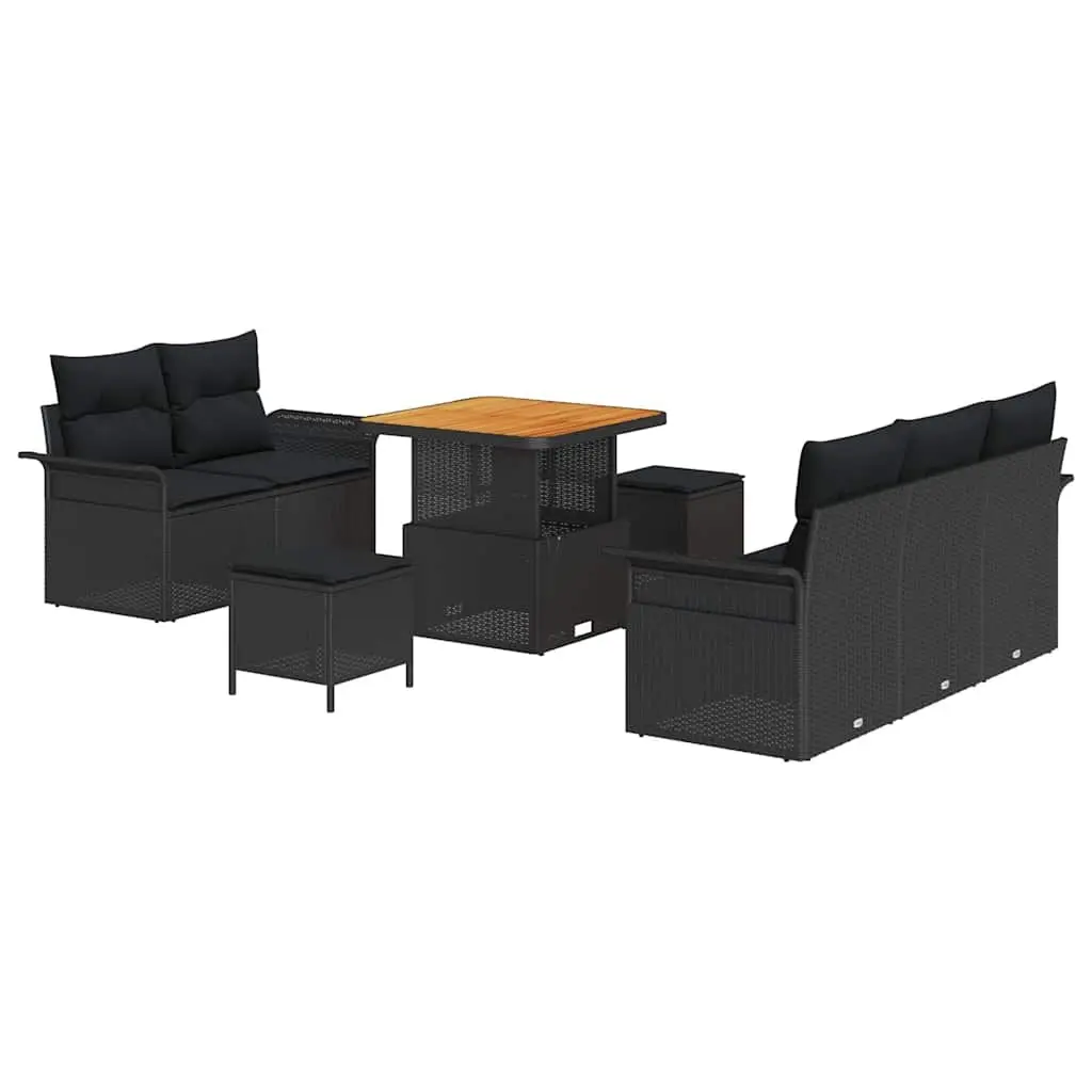 Garden Sofa Set 8 Piece Outdoor Seating Poly Rattan Powder-coated Steel Frame Black