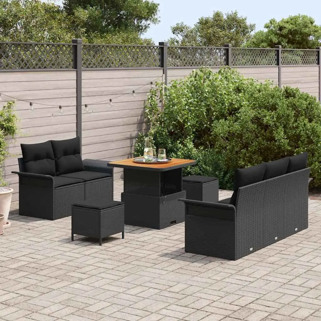 Garden Sofa Set 8 Piece Outdoor Seating Poly Rattan Powder-coated Steel Frame Black