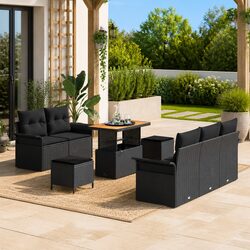 Garden Sofa Set 8 Piece Outdoor Furniture Lounge with Storage Cushions Black