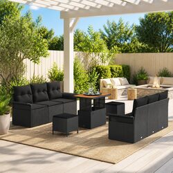 Garden Sofa Set 9 Piece Modular Outdoor Seating with Storage Cushions Black