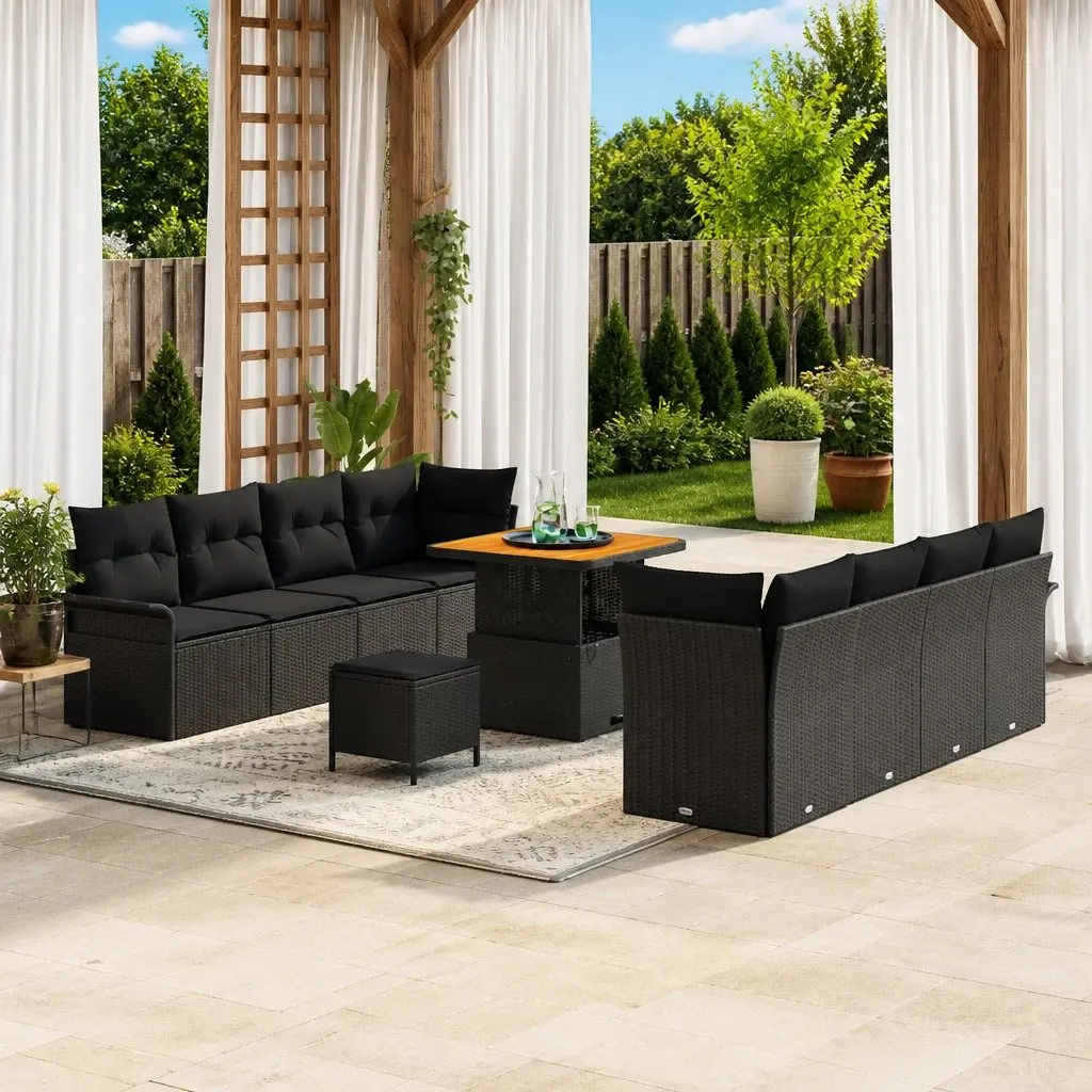 Outdoor Garden Sofa Set Modular with Storage Cushioned Black
