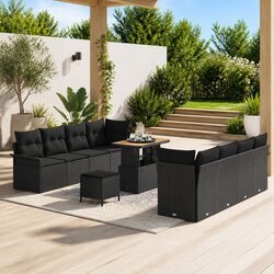 Outdoor Garden Sofa Set with Storage Modular Rattan Furniture Black Seating