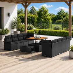 Outdoor Garden Sofa Set with Cushions Black Modular Lounging Furniture