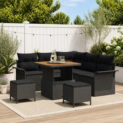 8 Piece Outdoor Garden Sofa Set with Storage Cushions Black Patio Furniture