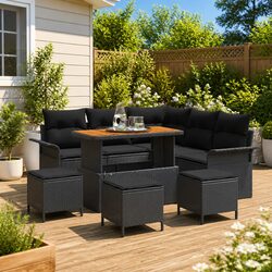 Outdoor Garden Sofa Set 9pcs with Storage Cushions Black Patio Seating