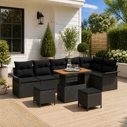 Outdoor Garden Sofa Set 9 Piece Modular Patio Furniture with Storage Cushions