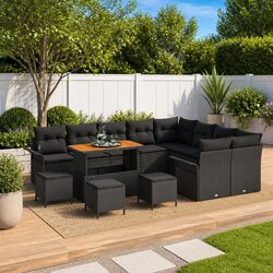 Outdoor Garden Sofa Set 13 Pieces Sectional Lounge Patio Furniture Black with