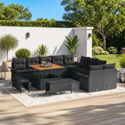 Outdoor Sofa Set 13 Piece Garden Furniture Black Poly Rattan with Storage