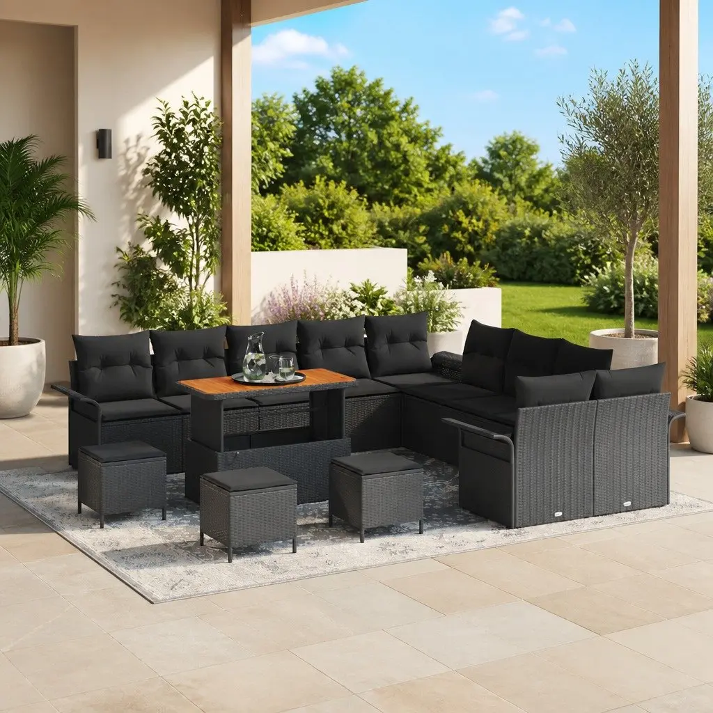 Garden Sofa Set 14 Pieces Outdoor Seating Poly Rattan Patio Furniture Black