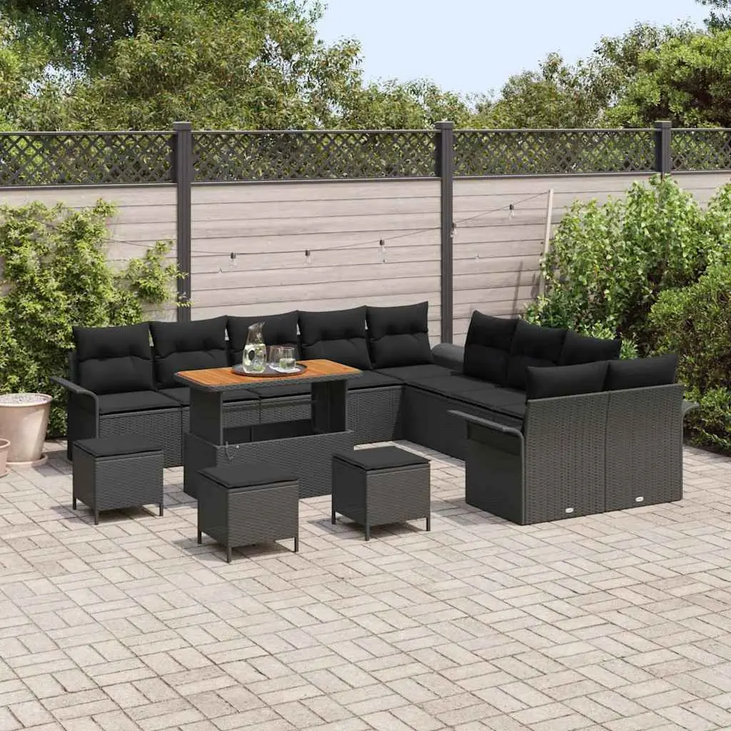 Garden Sofa Set 14 Pieces Outdoor Seating Poly Rattan Patio Furniture Black