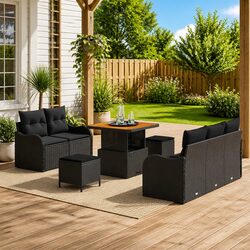 Outdoor Garden Sofa Set 8pcs Modular Lounge with Storage Black Patio Furniture