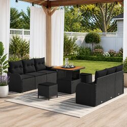 Outdoor Garden Sofa Set 9 pcs Modular Rattan Seating with Storage Black