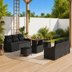 Outdoor Garden Sofa Set 9 Piece Modular Lounge with Storage Black Rattan