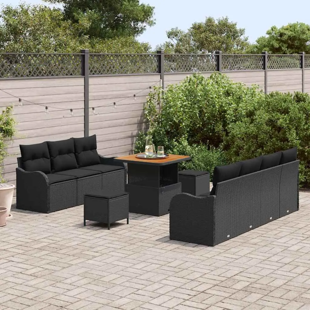 Modular Outdoor Garden Sofa Set 10 Piece with Storage Cushions Black