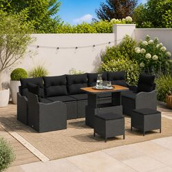 Outdoor Garden Sofa Set Modular Rattan Seating with Storage 10 Piece Black