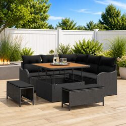 Outdoor Garden Sofa Set with Storage Box 8 Pieces Patio Seating Furniture Black