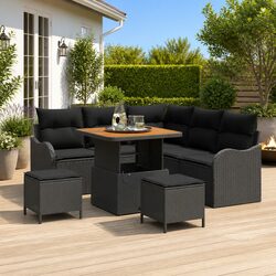 Outdoor Garden Sofa Set 8 Piece with Storage Cushion Black Patio Seating
