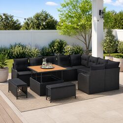 Outdoor Garden Sofa Set 12pcs Modular Seating with Storage Black Poly Rattan