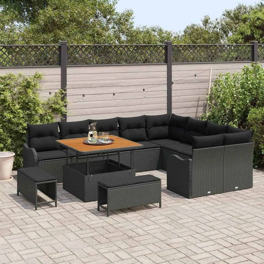 Modular Garden Sofa Set 12 Piece Poly Rattan Black with Storage and Cushions