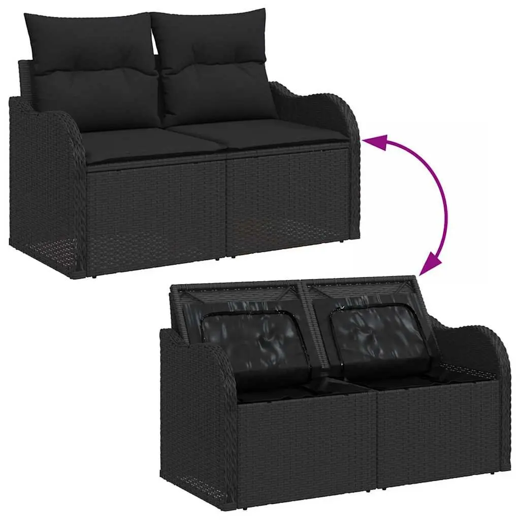 Outdoor Garden Sofa Set 13 Pieces Black Poly Rattan Patio Seating with Storage