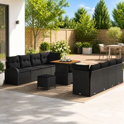 Outdoor Garden Sofa Set 11 pcs Black Modular Seating with Storage Cushions