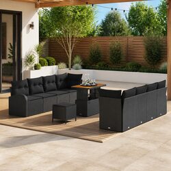 Outdoor Garden Sofa Set 11 Piece Black Patio Furniture with Storage Cushions