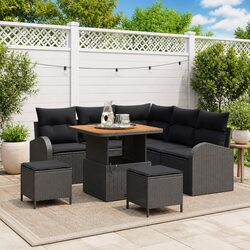 Garden Sofa Set 8 Piece Outdoor Sectional Modular Black with Storage Cushions