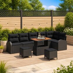 Outdoor Garden Sofa Set with Storage Compartment 9 Pieces Black Patio Furniture